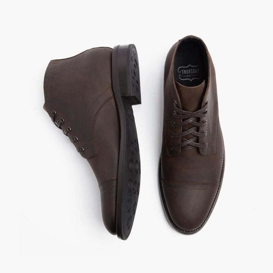 Men's Thursday Cadet Leather Chukka Boots Coffee | CA46LIS