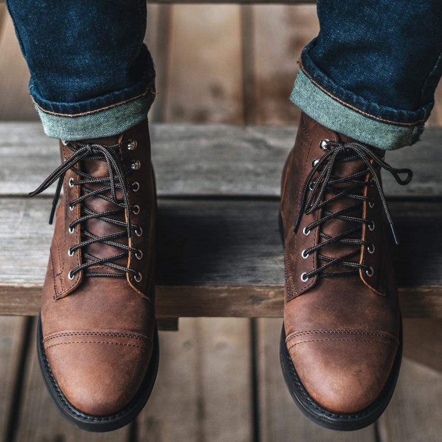 Men's Thursday Captain Leather Arizona Suede Lace Up Boots Brown | CA76GSO