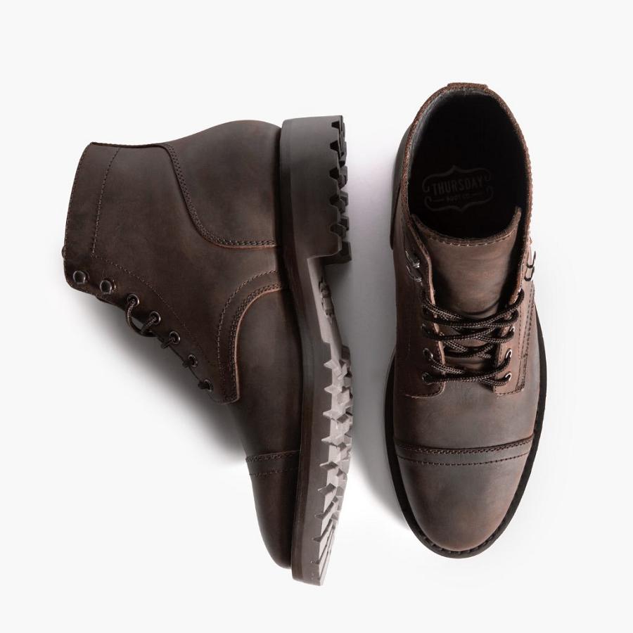 Men's Thursday Captain Leather Boots Coffee | CA137YXF