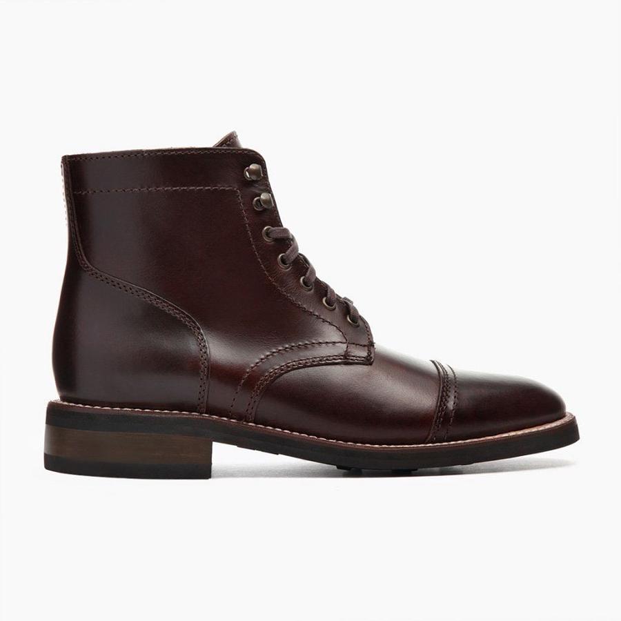 Men's Thursday Captain Leather Lace Up Boots Burgundy | CA73KOR