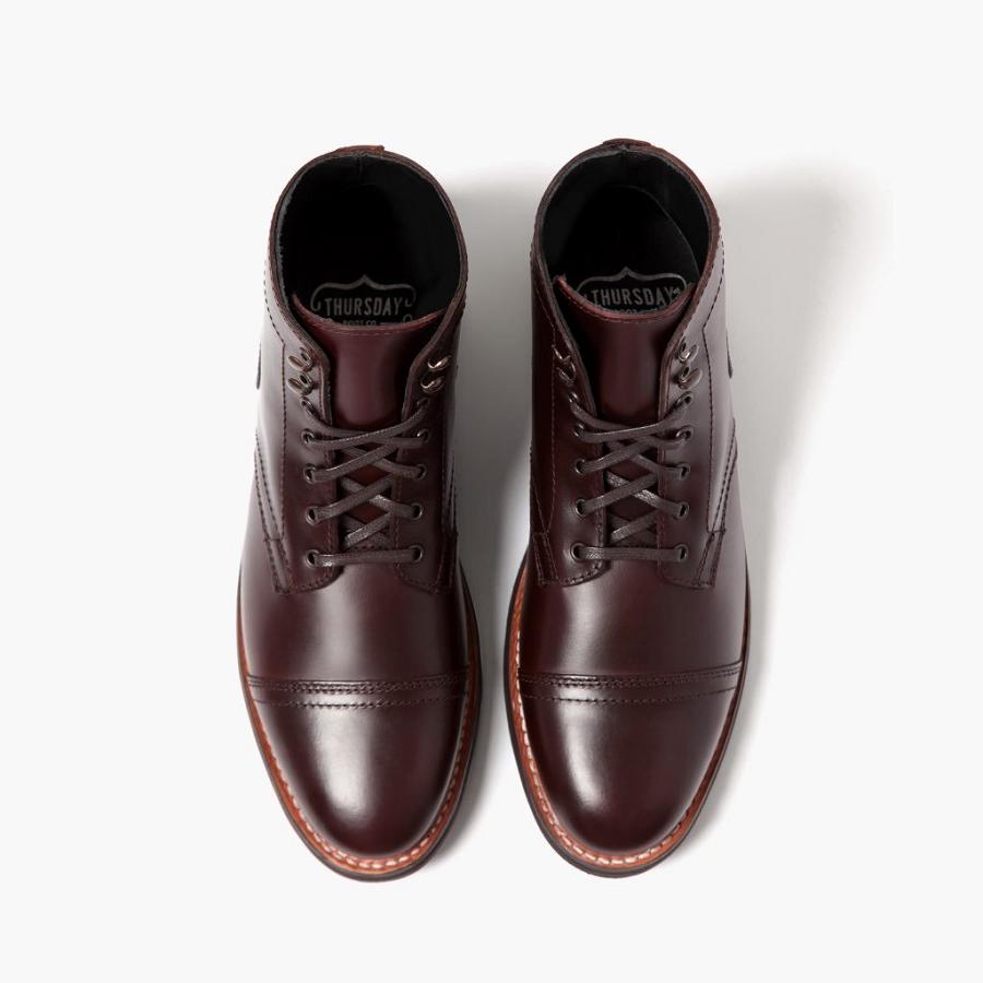 Men's Thursday Captain Leather Lace Up Boots Burgundy | CA73KOR