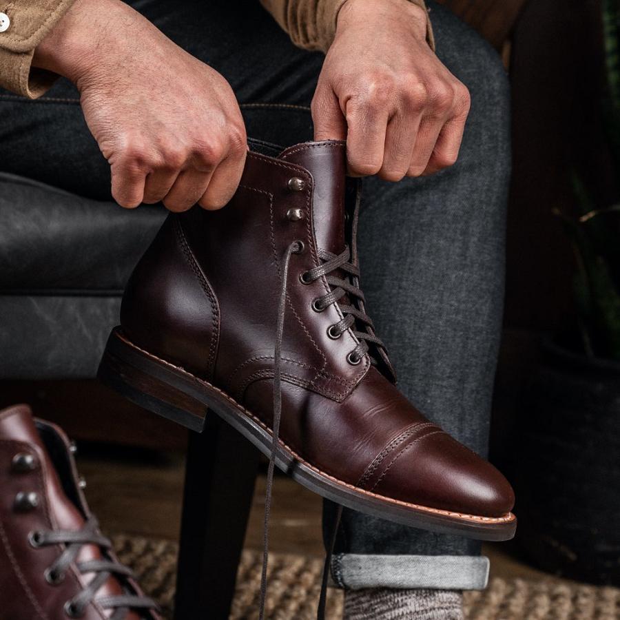 Men's Thursday Captain Leather Lace Up Boots Burgundy | CA73KOR