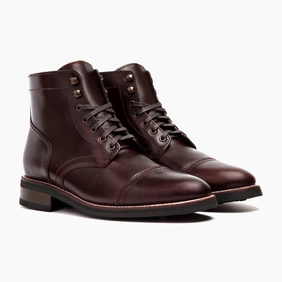 Men\'s Thursday Captain Leather Lace Up Boots Burgundy | CA73KOR