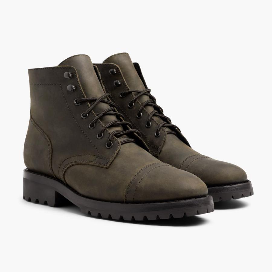 Men's Thursday Captain Leather Lace Up Boots Olive | CA74JPQ