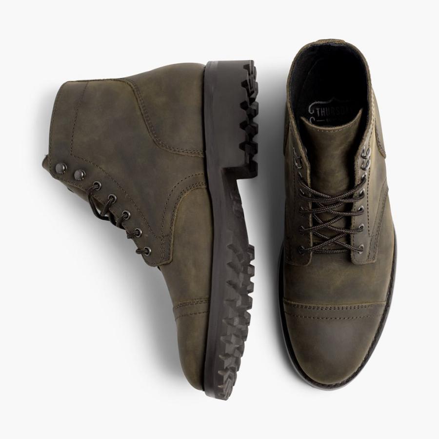 Men's Thursday Captain Leather Lace Up Boots Olive | CA74JPQ