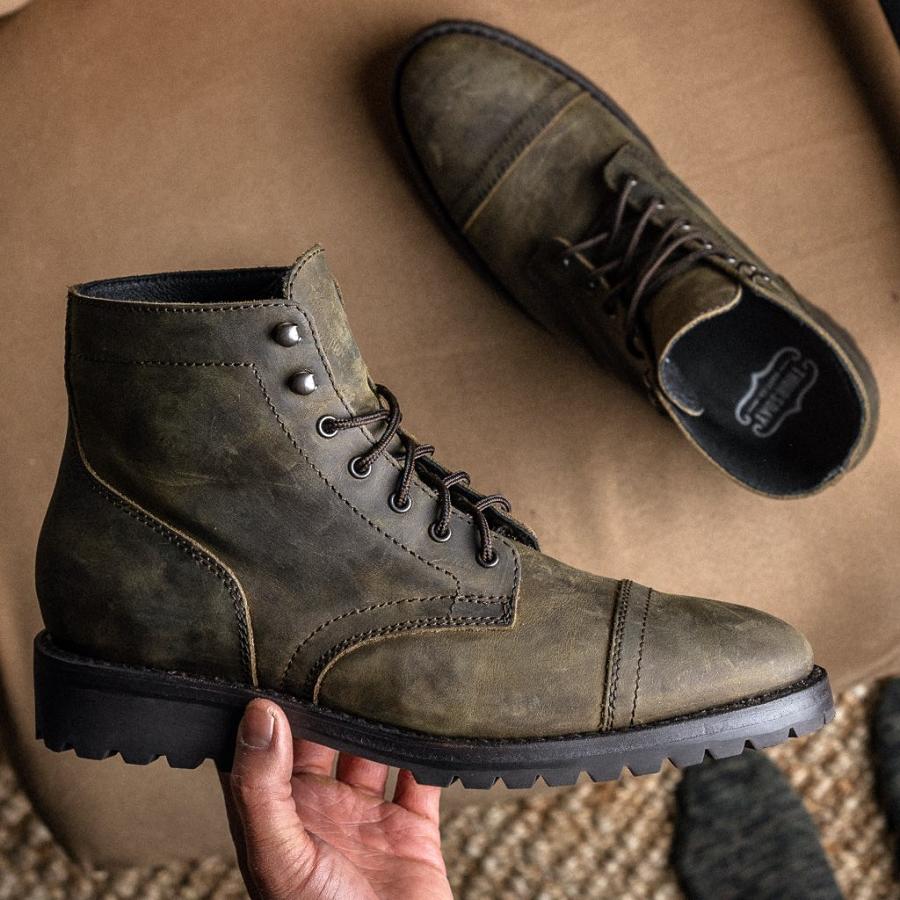 Men's Thursday Captain Leather Lace Up Boots Olive | CA74JPQ