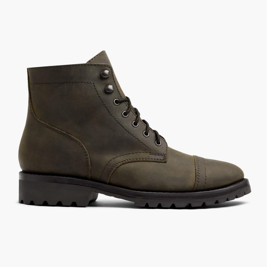 Men\'s Thursday Captain Leather Lace Up Boots Olive | CA74JPQ