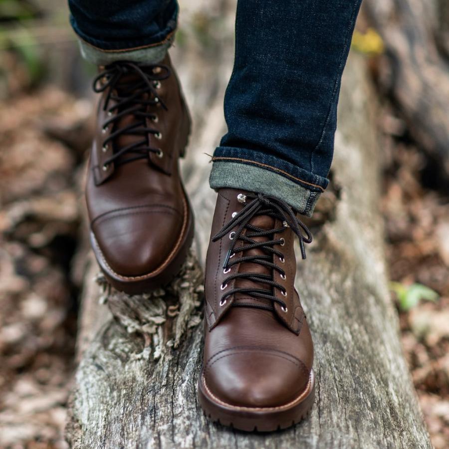 Men's Thursday Captain Leather Rugged & Resilient Boots Coffee | CA146VRW