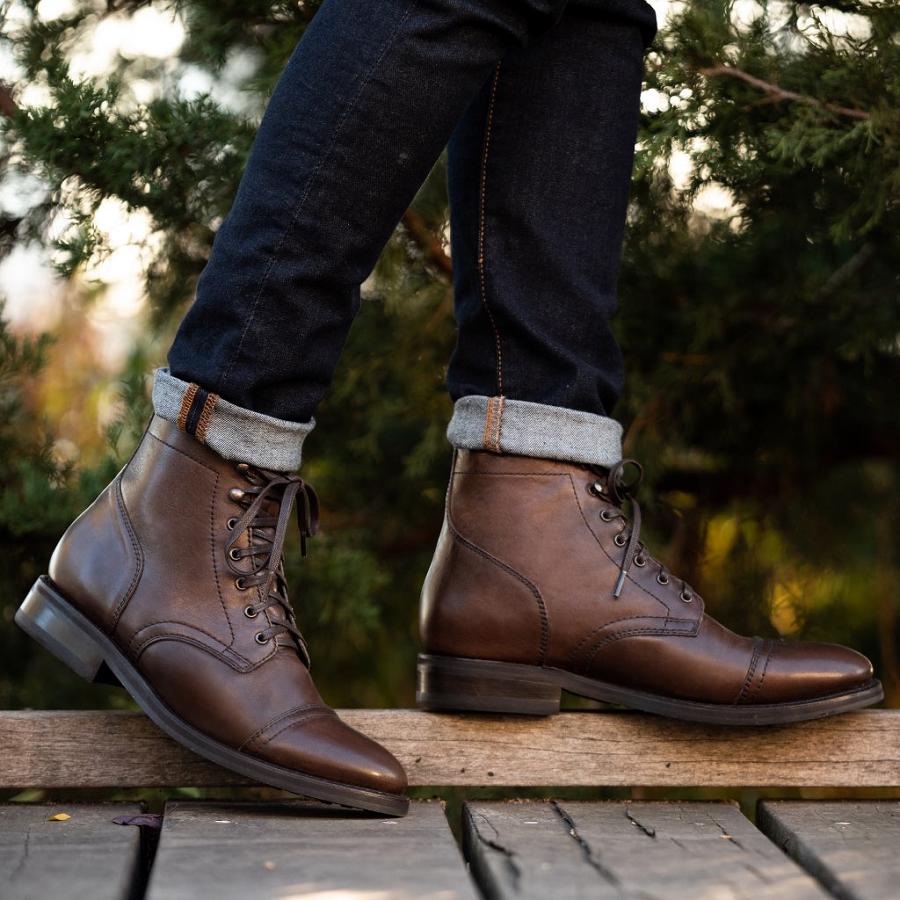 Men's Thursday Captain Leather Suede Lace Up Boots Coffee | CA84UZG