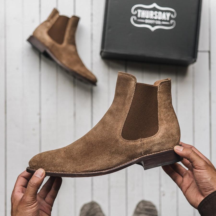 Men's Thursday Cavalier Suede Chelsea Boots Brown | CA23HAP