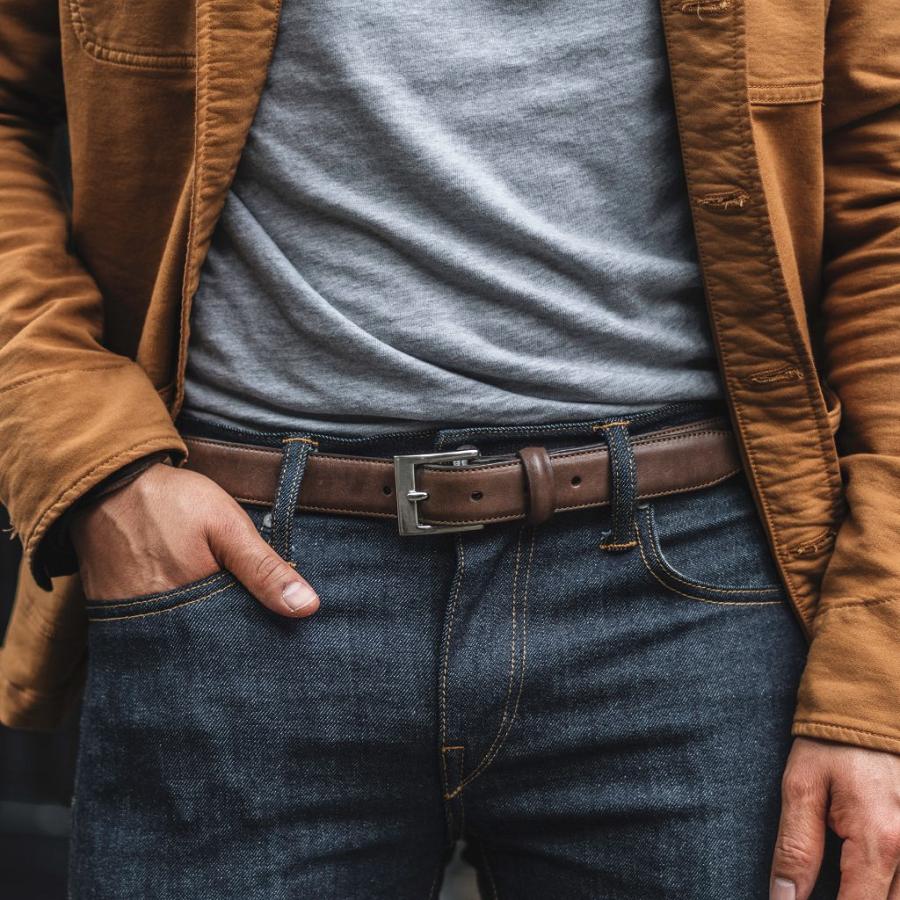 Men's Thursday Classic Leather Rugged Belts Coffee | CA41BEX