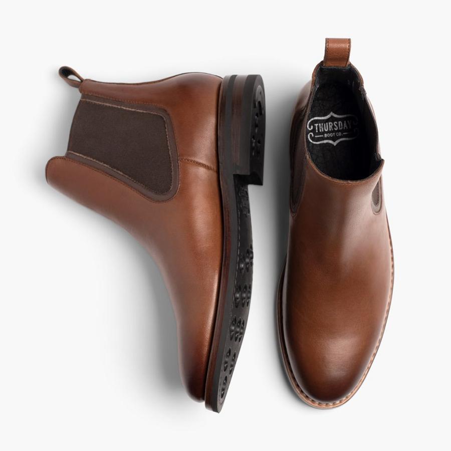 Men's Thursday Duke Leather Chelsea Boots Brown | CA26DFM