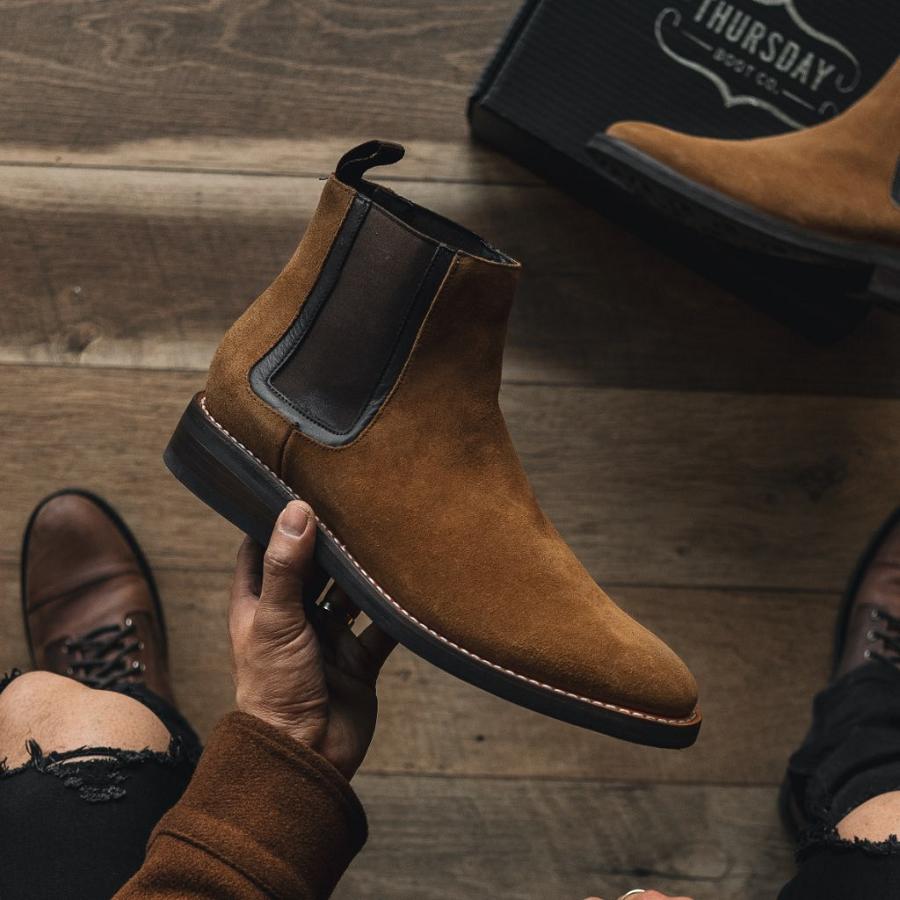 Men's Thursday Duke Suede Chelsea Boots Brown | CA27CAL