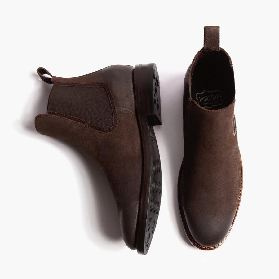 Men's Thursday Duke Suede Chelsea Boots Coffee | CA28AHK