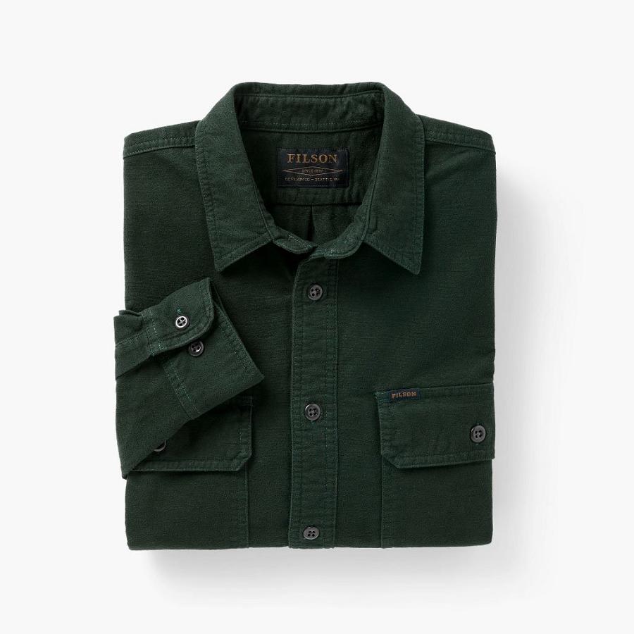 Men's Thursday Field Flannel Cotton Shirts Green | CA282JPQ