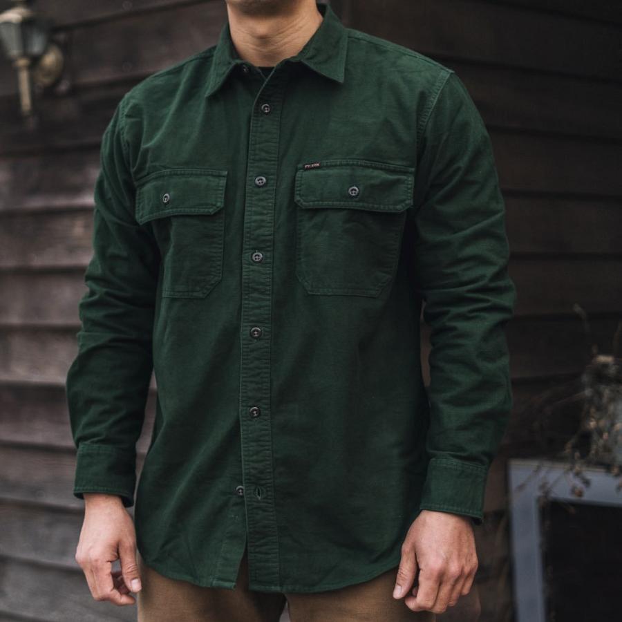 Men's Thursday Field Flannel Cotton Shirts Green | CA282JPQ