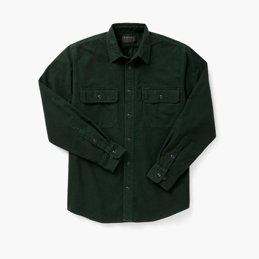 Men\'s Thursday Field Flannel Cotton Shirts Green | CA282JPQ