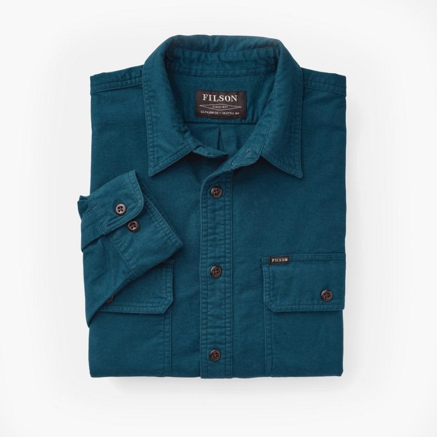 Men's Thursday Field Flannel Cotton Shirts Blue | CA283HAP