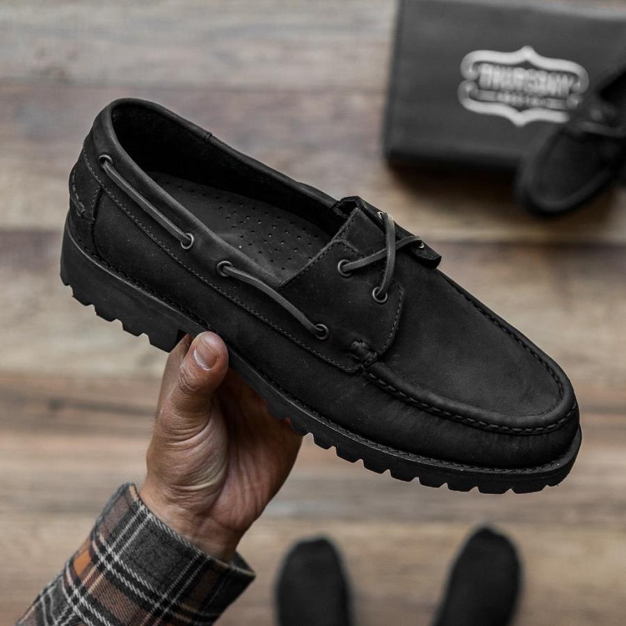 Men's Thursday Handsewn Leather Loafers Black | CA263PJJ