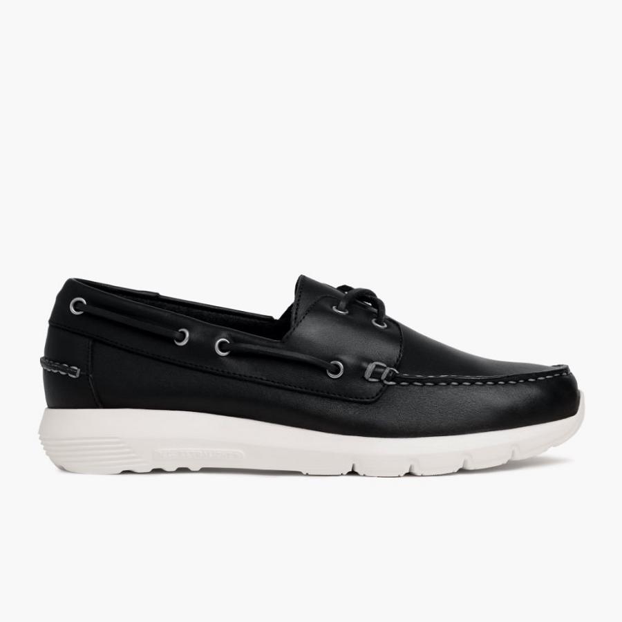 Men's Thursday Handsewn Runner Leather Boat Shoes Black | CA233FDN