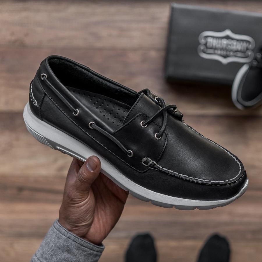 Men's Thursday Handsewn Runner Leather Boat Shoes Black | CA233FDN