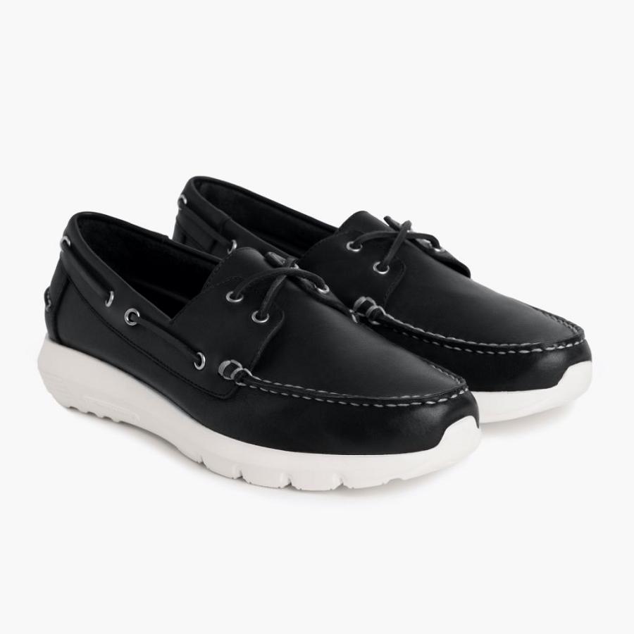 Men\'s Thursday Handsewn Runner Leather Boat Shoes Black | CA233FDN