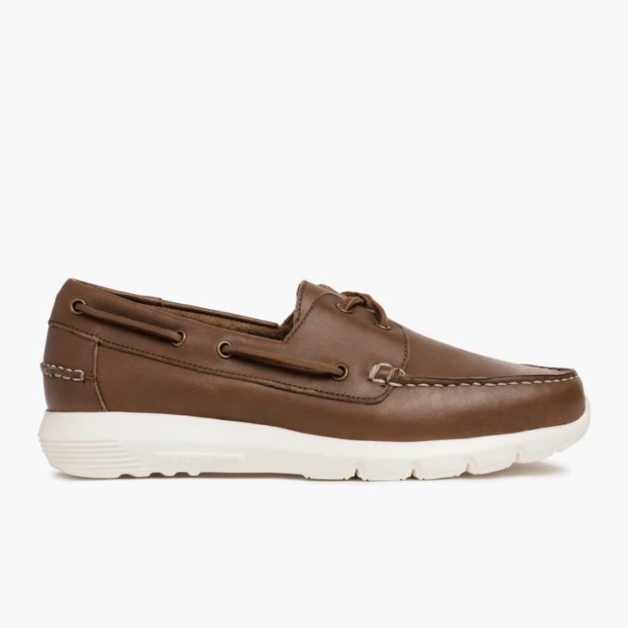 Men's Thursday Handsewn Runner Leather Boat Shoes Coffee | CA234DFM