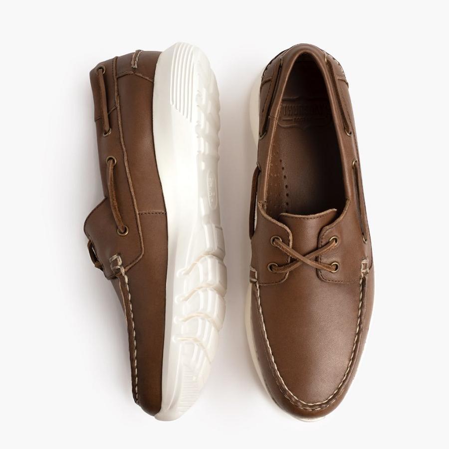 Men's Thursday Handsewn Runner Leather Boat Shoes Coffee | CA234DFM