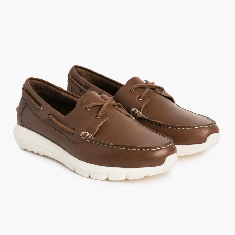 Men\'s Thursday Handsewn Runner Leather Boat Shoes Coffee | CA234DFM