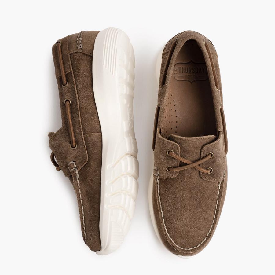 Men's Thursday Handsewn Runner Suede Boat Shoes Brown | CA235CAL