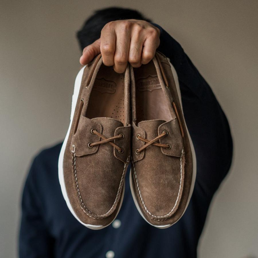 Men's Thursday Handsewn Runner Suede Boat Shoes Brown | CA235CAL