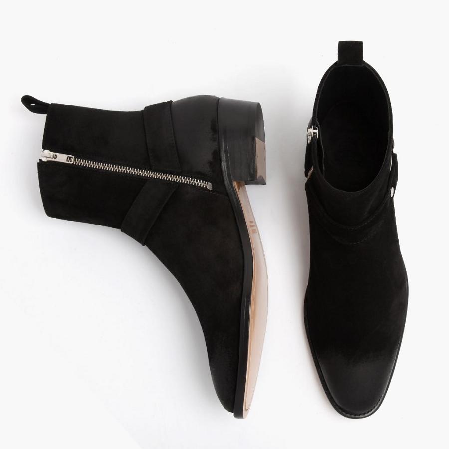 Men's Thursday Harness Suede Chelsea Boots Black | CA31ILH