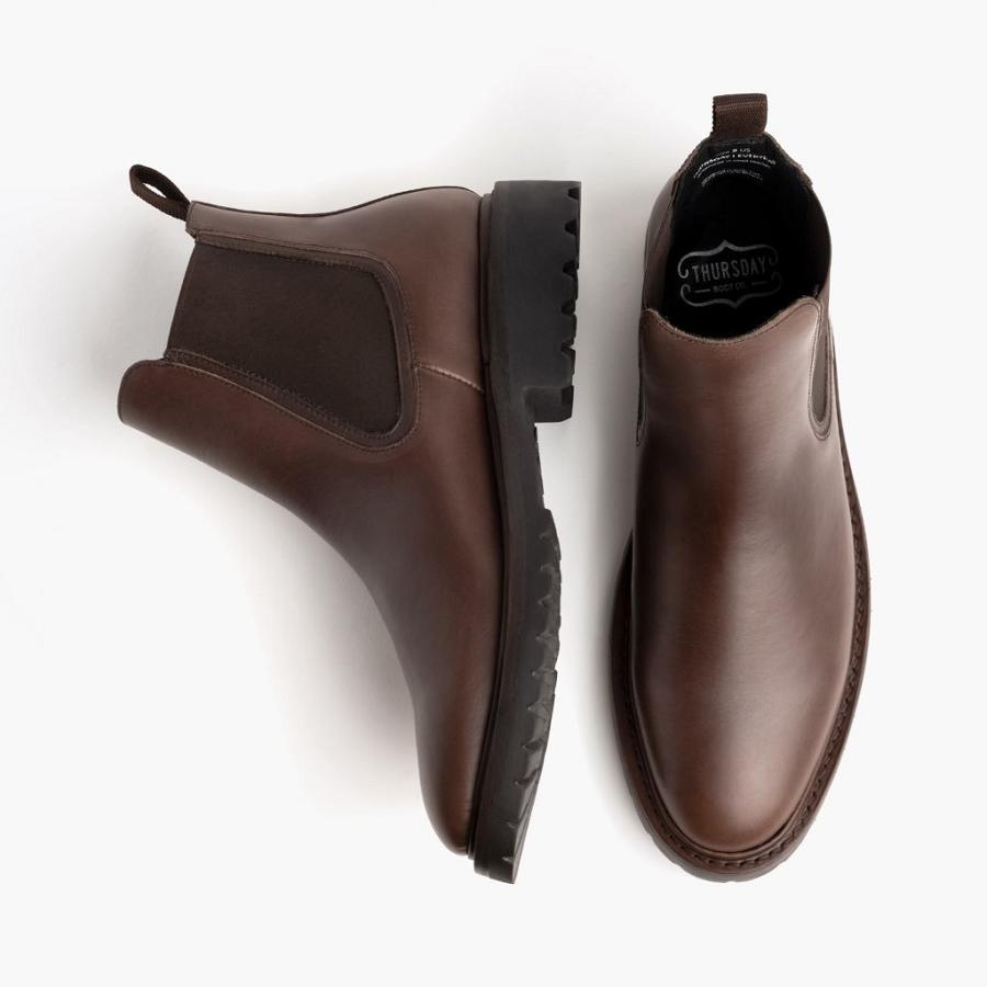 Men's Thursday Legend Leather Chelsea Boots Coffee | CA34TCE