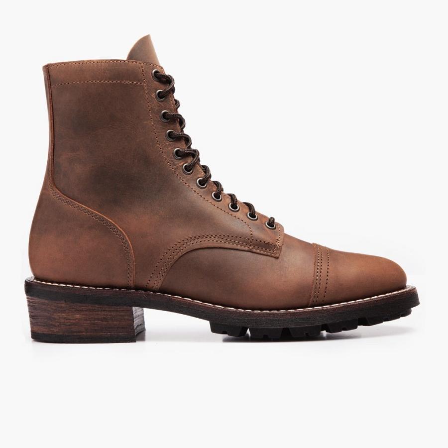 Men's Thursday Logger Leather Boots Brown | CA199CTV