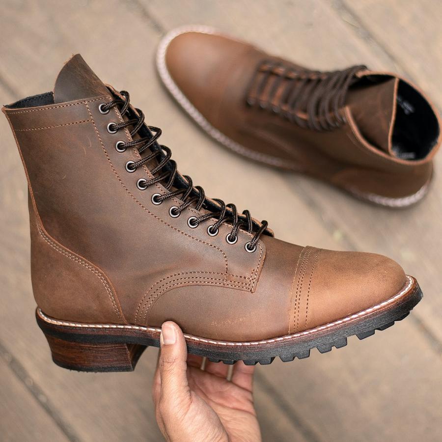 Men's Thursday Logger Leather Boots Brown | CA199CTV