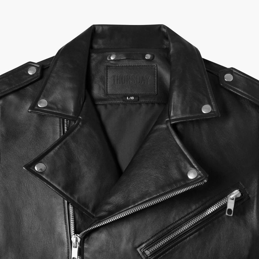 Men's Thursday Motorcycle Leather Jackets Black | CA267YXF