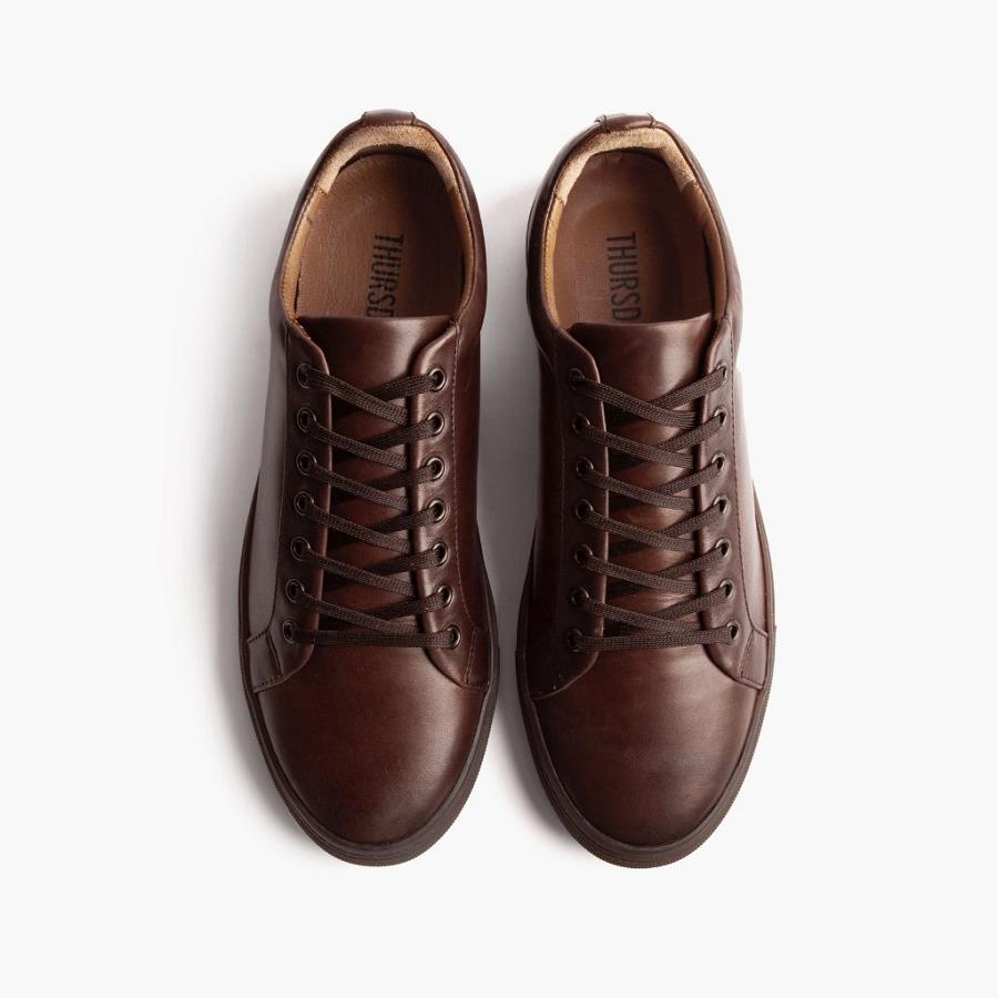 Men's Thursday Premier Low Tops Leather Sneakers Coffee | CA222NWY