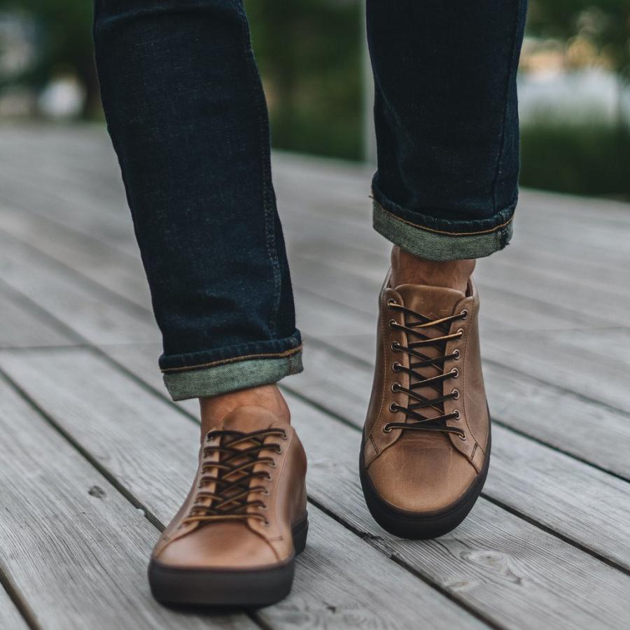 Men's Thursday Premier Low Tops Leather Sneakers Brown | CA225CTV