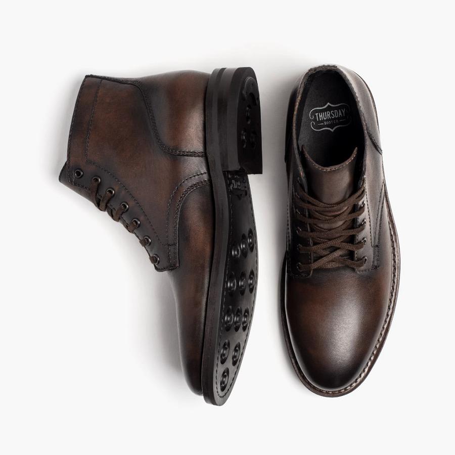 Men's Thursday President Leather Classic Lace Up Boots Coffee | CA111YXF