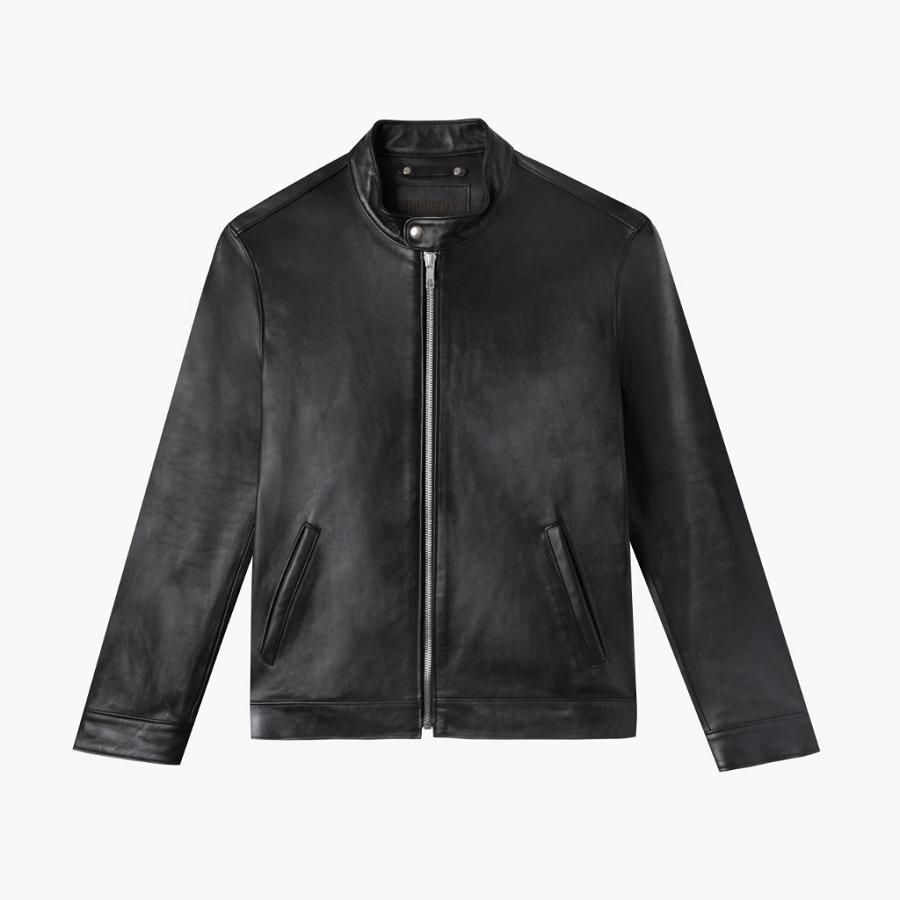 Men's Thursday Racer Leather Jackets Black | CA271WNB