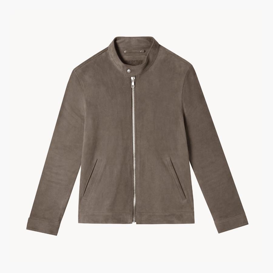 Men's Thursday Racer Suede Jackets Taupe | CA273MQZ