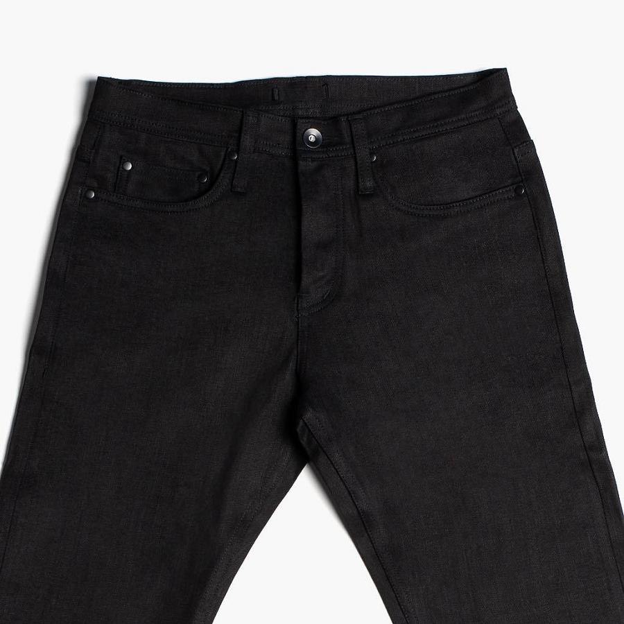 Men's Thursday Stretch Selvedge Tapered Cotton Jeans Black | CA278XYU