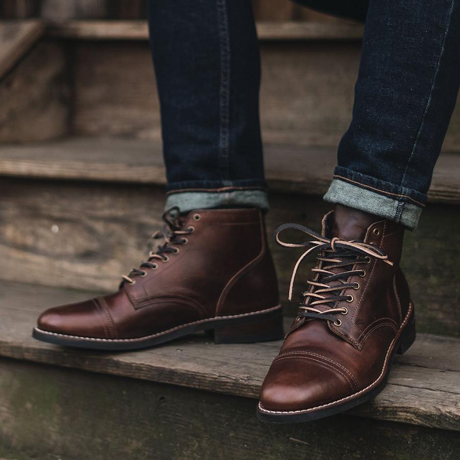 Men's Thursday Vanguard Leather Lace Up Boots Burgundy | CA131CAL