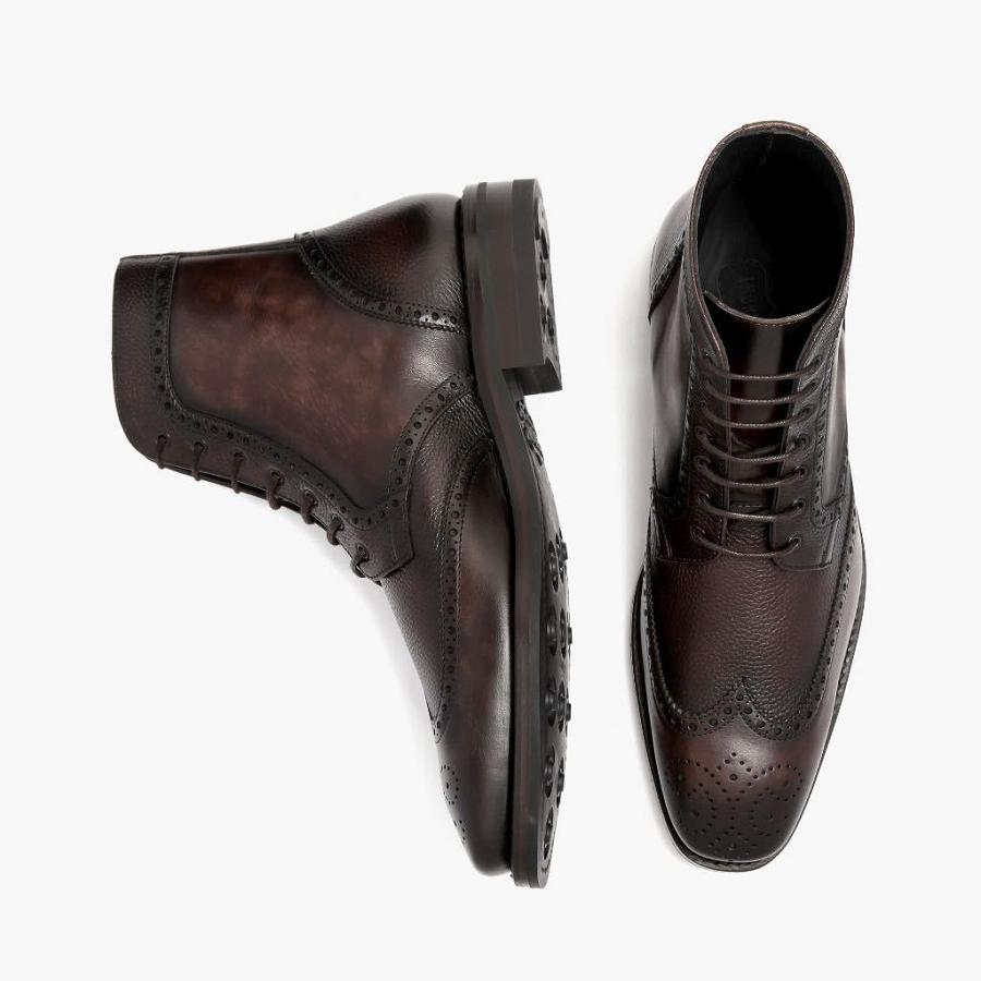 Men's Thursday Wingtip Leather Lace Up Boots Burgundy | CA132AHK