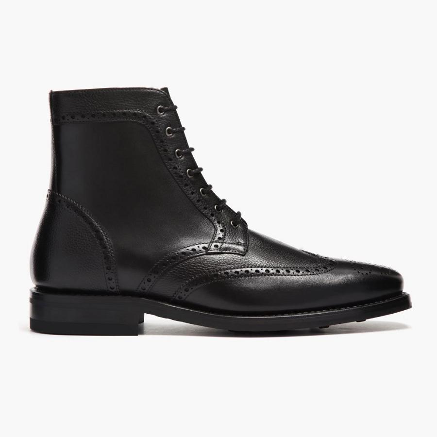 Men's Thursday Wingtip Leather Lace Up Boots Black | CA133PJJ