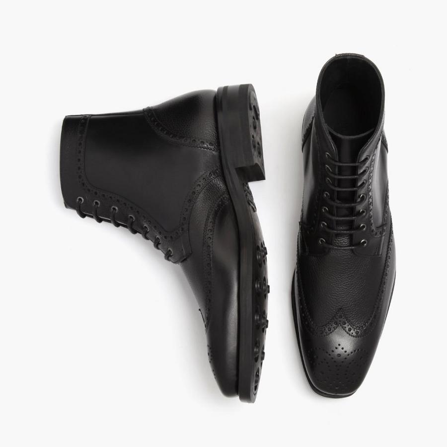 Men's Thursday Wingtip Leather Lace Up Boots Black | CA133PJJ