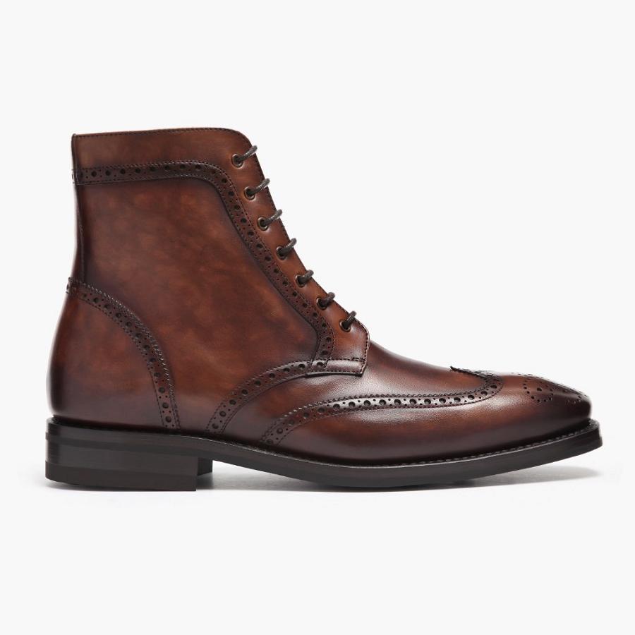 Men's Thursday Wingtip Leather Lace Up Boots Brown | CA134OKI