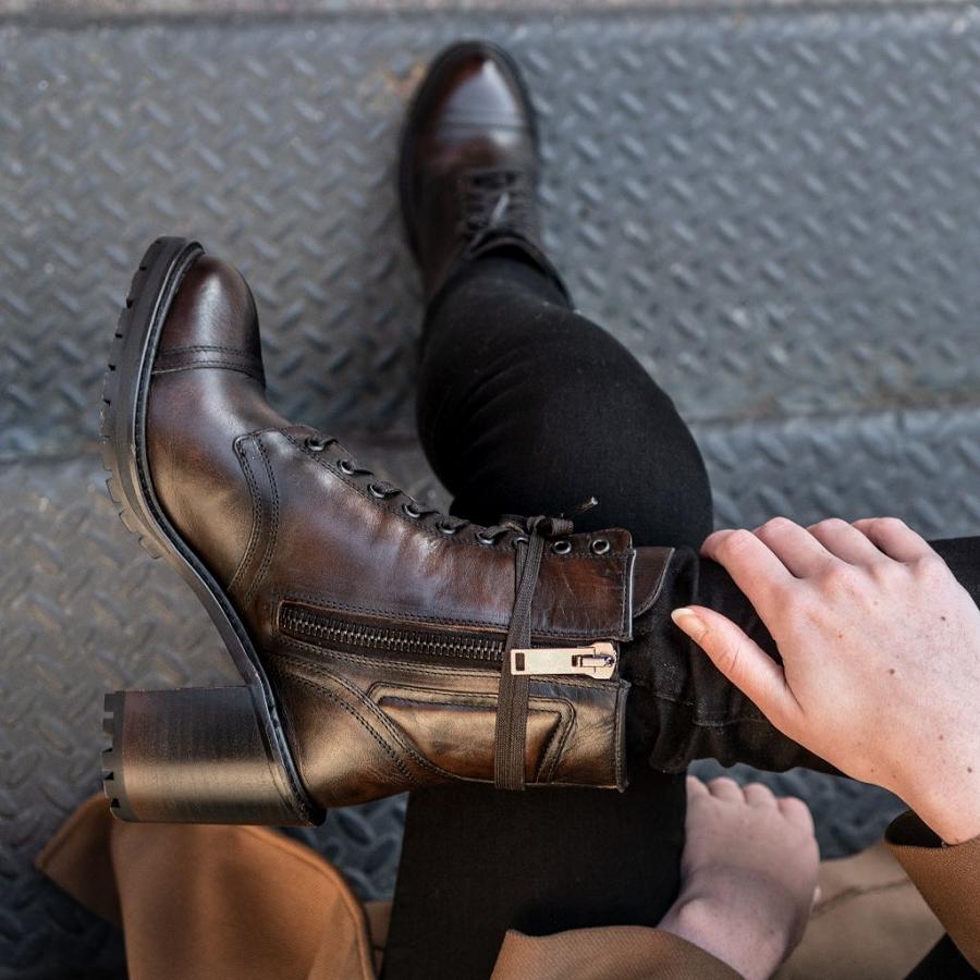 Women's Thursday Boots Rebel Leather High Heels Brown | CA417CAL