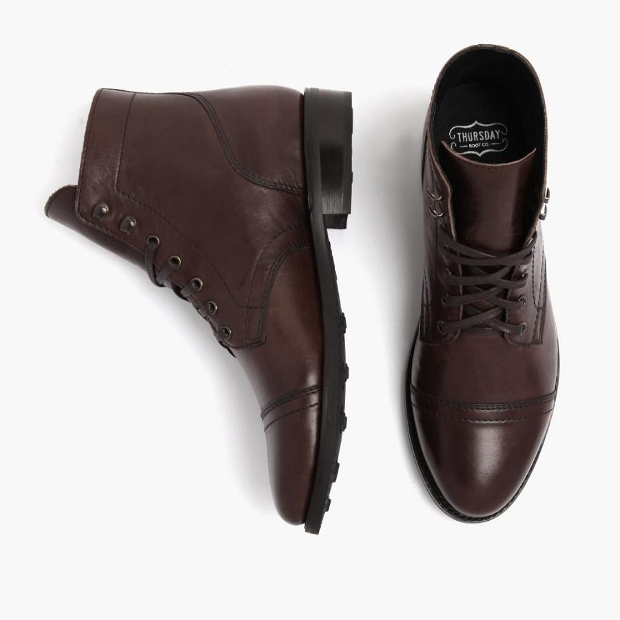 Women's Thursday Captain Leather Classic Lace Up Boots Coffee | CA426EBC