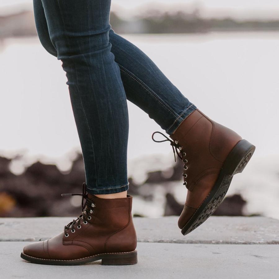 Women's Thursday Captain Leather Lace Up Boots Brown | CA422UZG